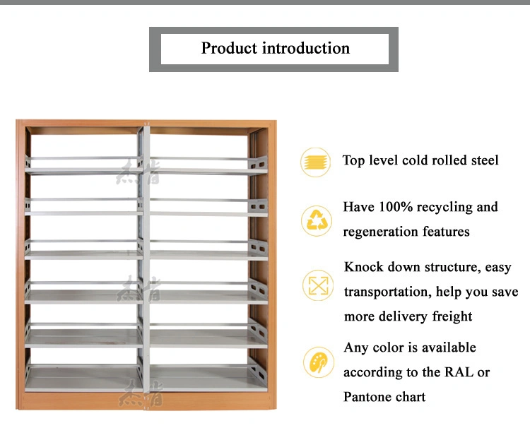 Office Furniture Double-Sided Steel-Wood Floor Bookcase Free-Standing Bookshelf