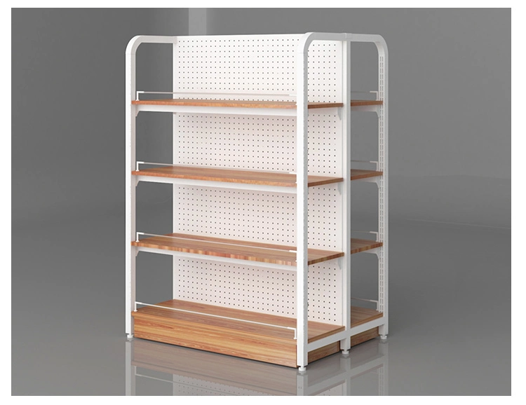 Dragonshelf Wholesale Steel White Wood Convenience Store Display Shelf Cosmetics Store Shelves