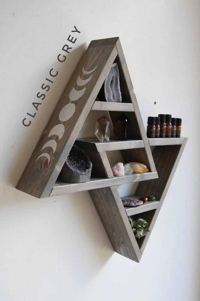 Customized Home Decor-Rustic Shelves Double Triangle Floating Wood Shadowbox (Natural Weathered Gray)