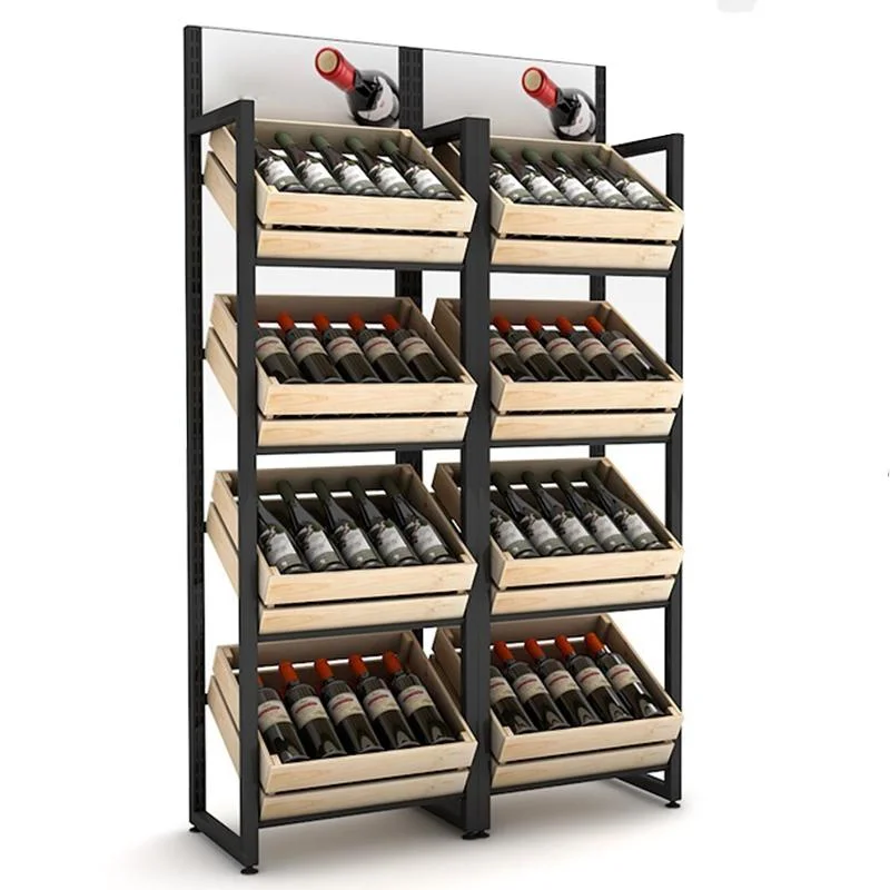 High Grade Wood and Steel Vegetable and Fruit Rack for Supermarket