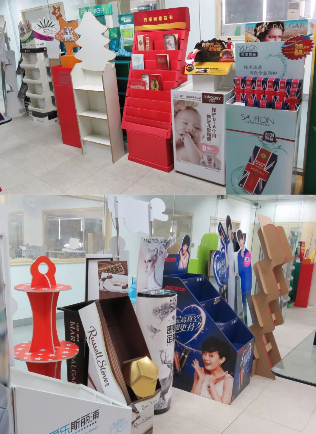 Pop Eco-Friendly Promotional Fsdu Cardboard Display Shelf for Nail Polish Floor Display Stand for Cosmetics