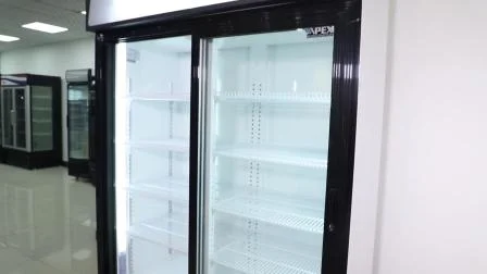 Attrezzatura di refrigerazione con esposizione verticale per doppia porta scorrevole del supermercato di vendita calda