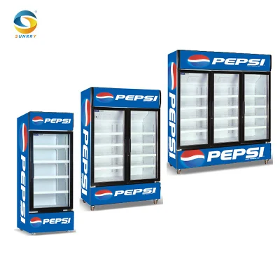 Frigorifero per bevande Pepsi, congelatore per supermercati, apparecchiature di refrigerazione per congelatori per bevande commerciali verticali
